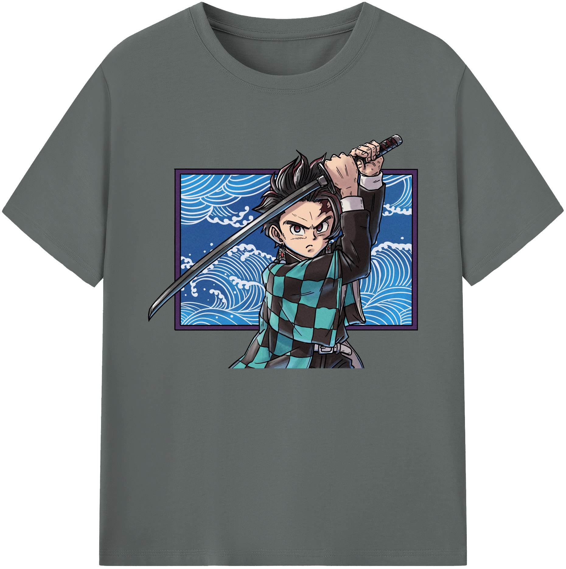 （画像用） 鬼滅の刃 竈門 炭治郎／かまど たんじろう Kamado Tanjirou 綿100％ メンズ半袖Tシャツ｜肌触りやわらか＆通気性